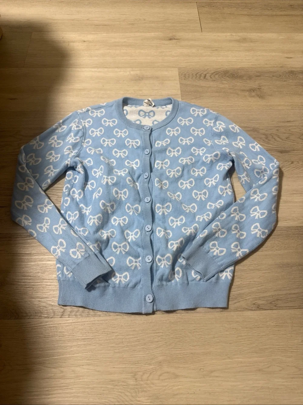 BOBOYOYO Blue White Bow Cardigan Sweater Girls Size XL Teen